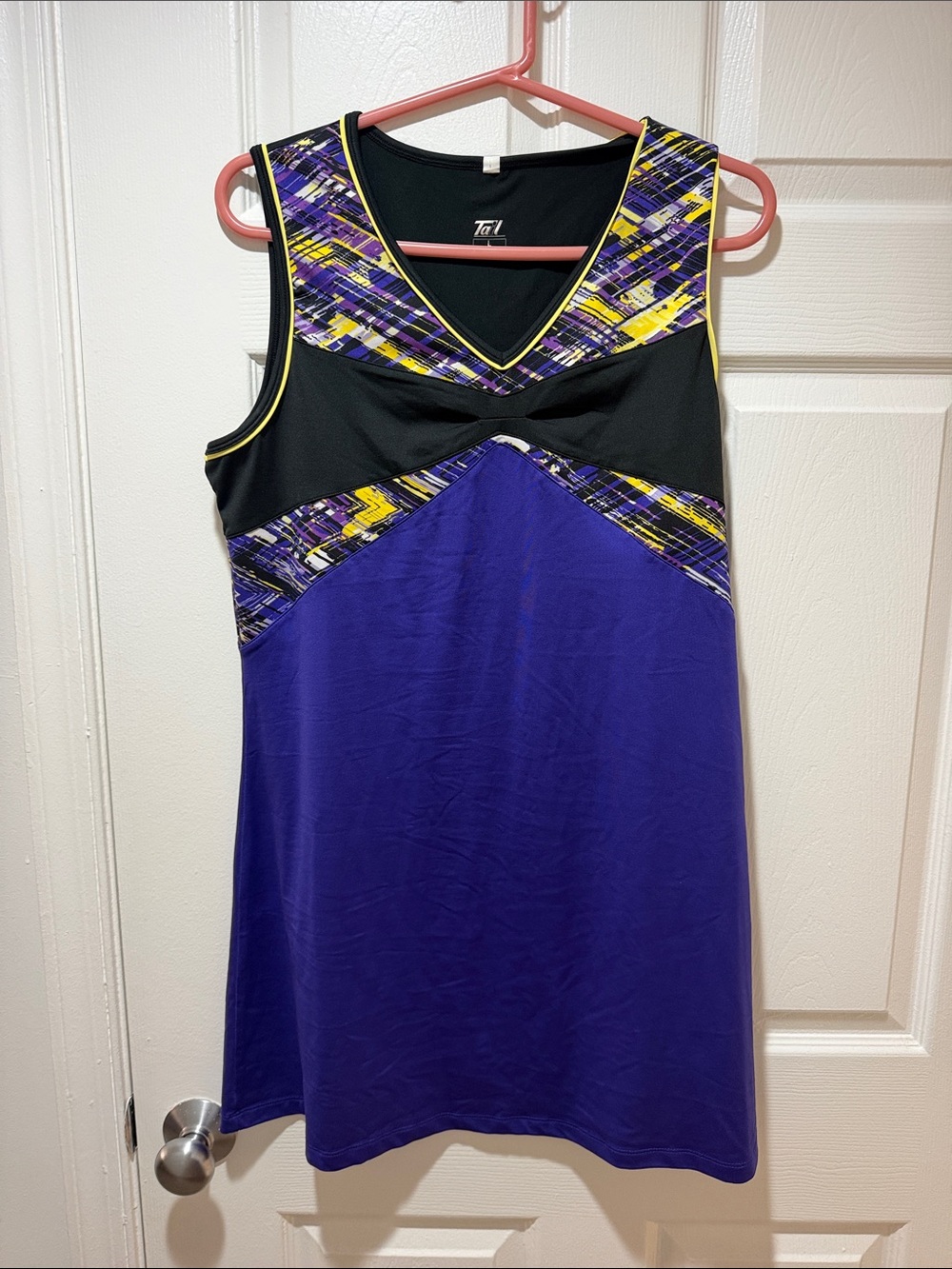 Tail Athletic Purple & Black V‑Neck Tennis Dress with Graphic Accent L